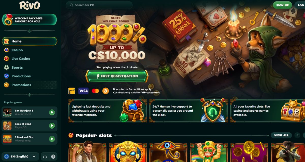 Screenshot of the Rivo Casino website